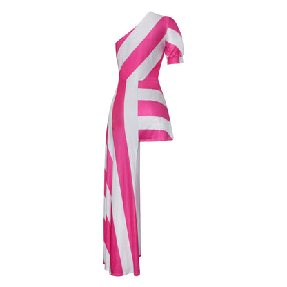 Sexy One Shoulder Striped Women Long Shirt Dresses