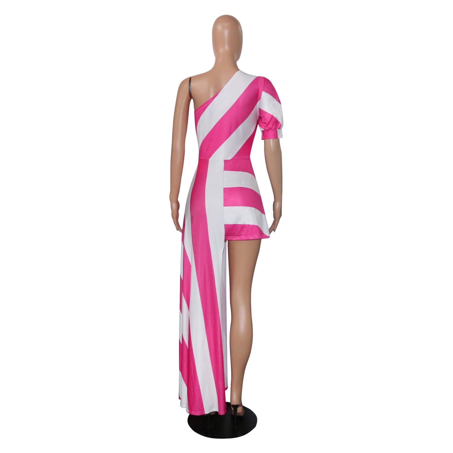 Sexy One Shoulder Striped Women Long Shirt Dresses