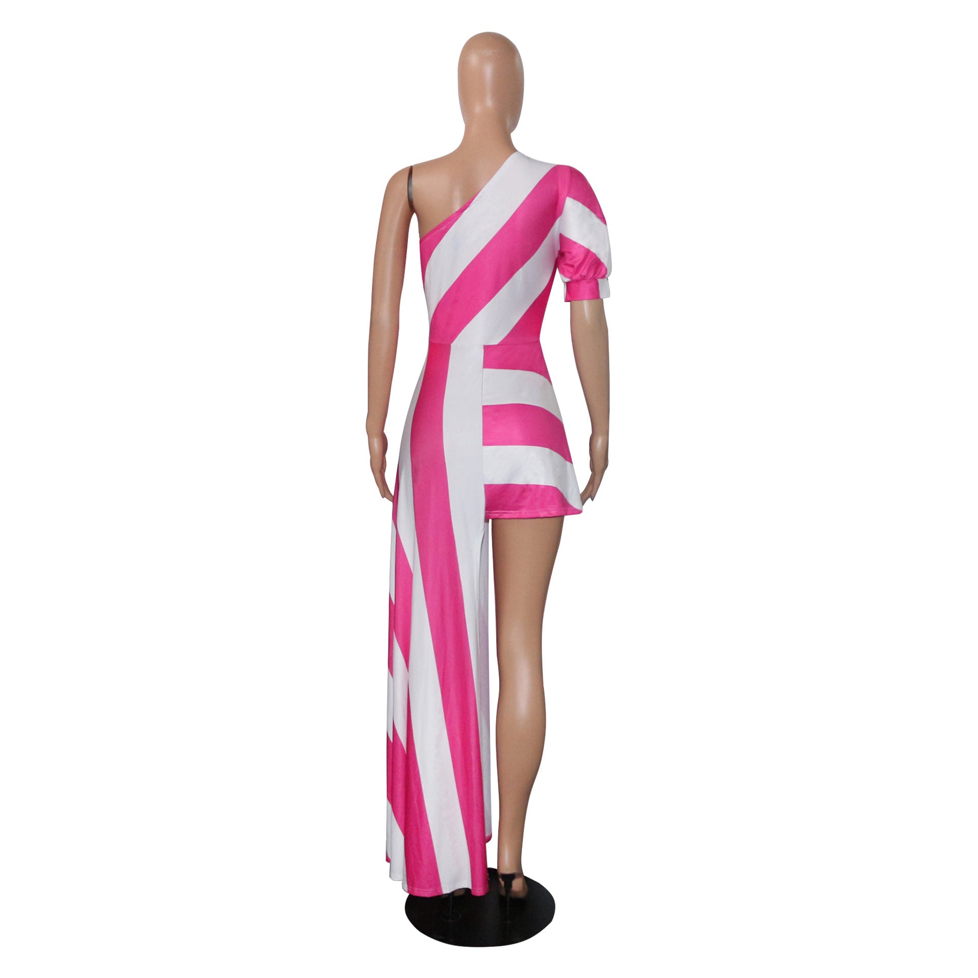 Sexy One Shoulder Striped Women Long Shirt Dresses
