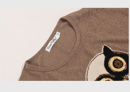 Casual Women Owl Designed Women Long Sleeves Pullover Shirts
