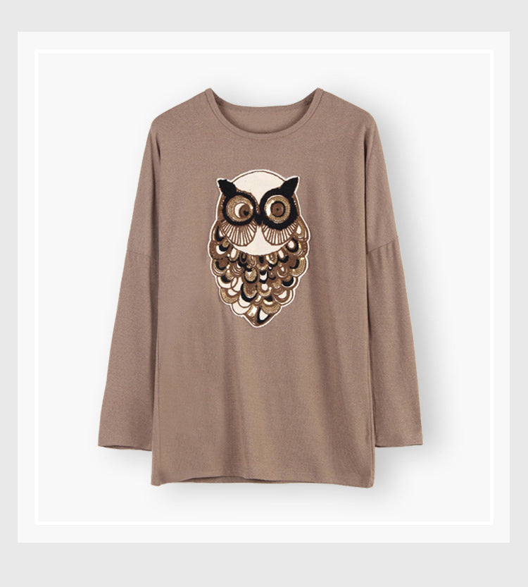 Casual Women Owl Designed Women Long Sleeves Pullover Shirts