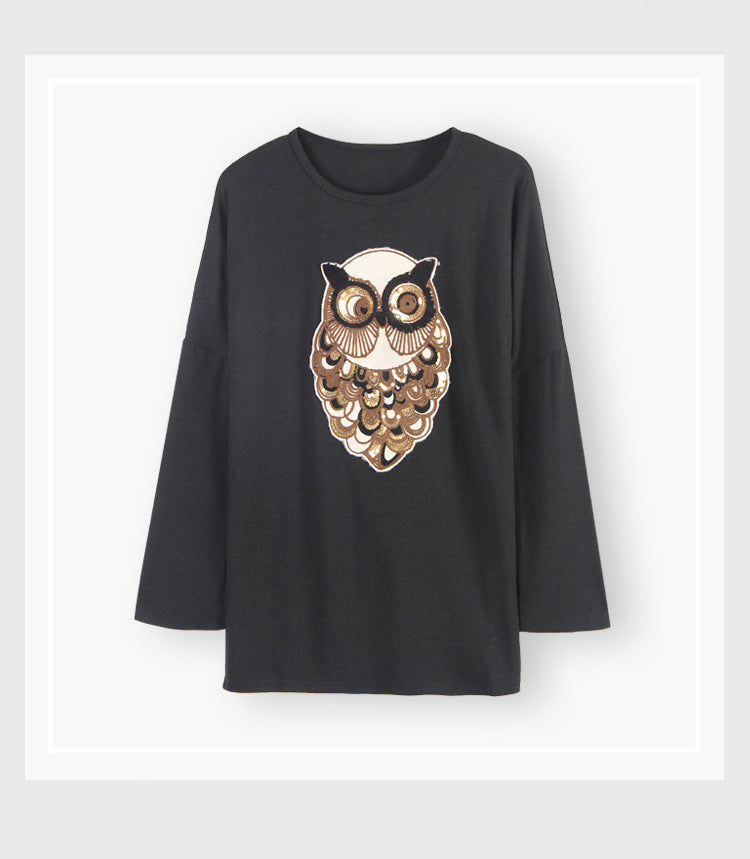 Casual Women Owl Designed Women Long Sleeves Pullover Shirts