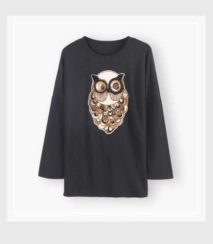 Casual Women Owl Designed Women Long Sleeves Pullover Shirts