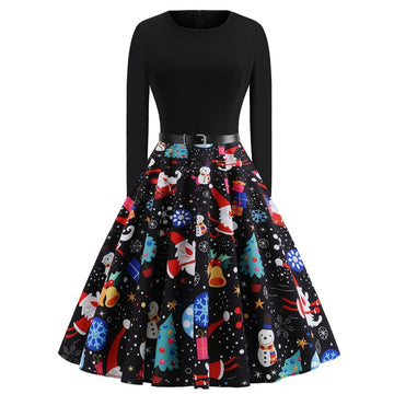 Black Christmas Women Long Sleeves Winter Vintage Dresses-STYLEGOING