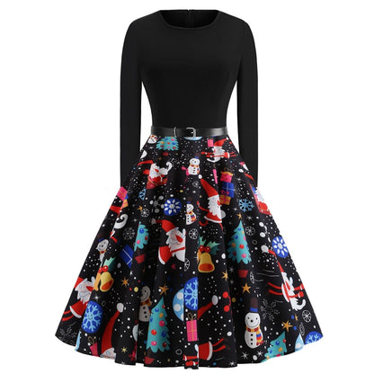 Black Christmas Women Long Sleeves Winter Vintage Dresses-STYLEGOING