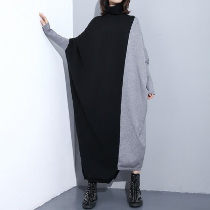 High Neck Knitting Bat Sleeves Irregular Cozy Long Dresses