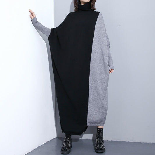 High Neck Knitting Bat Sleeves Irregular Cozy Long Dresses