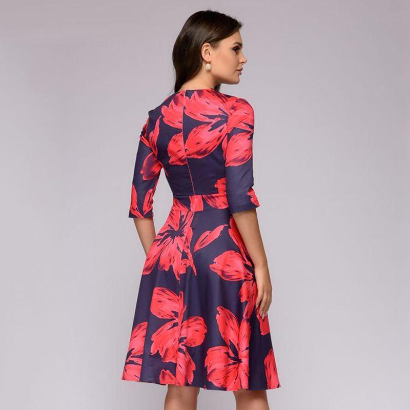 Elegant Women Round Neck Vintage Fall Dresses