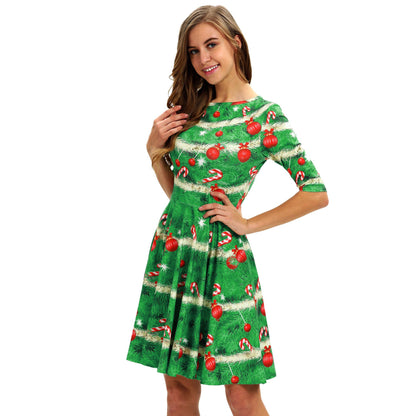Merry Christmas Print Long Sleeves Fashion Dresses