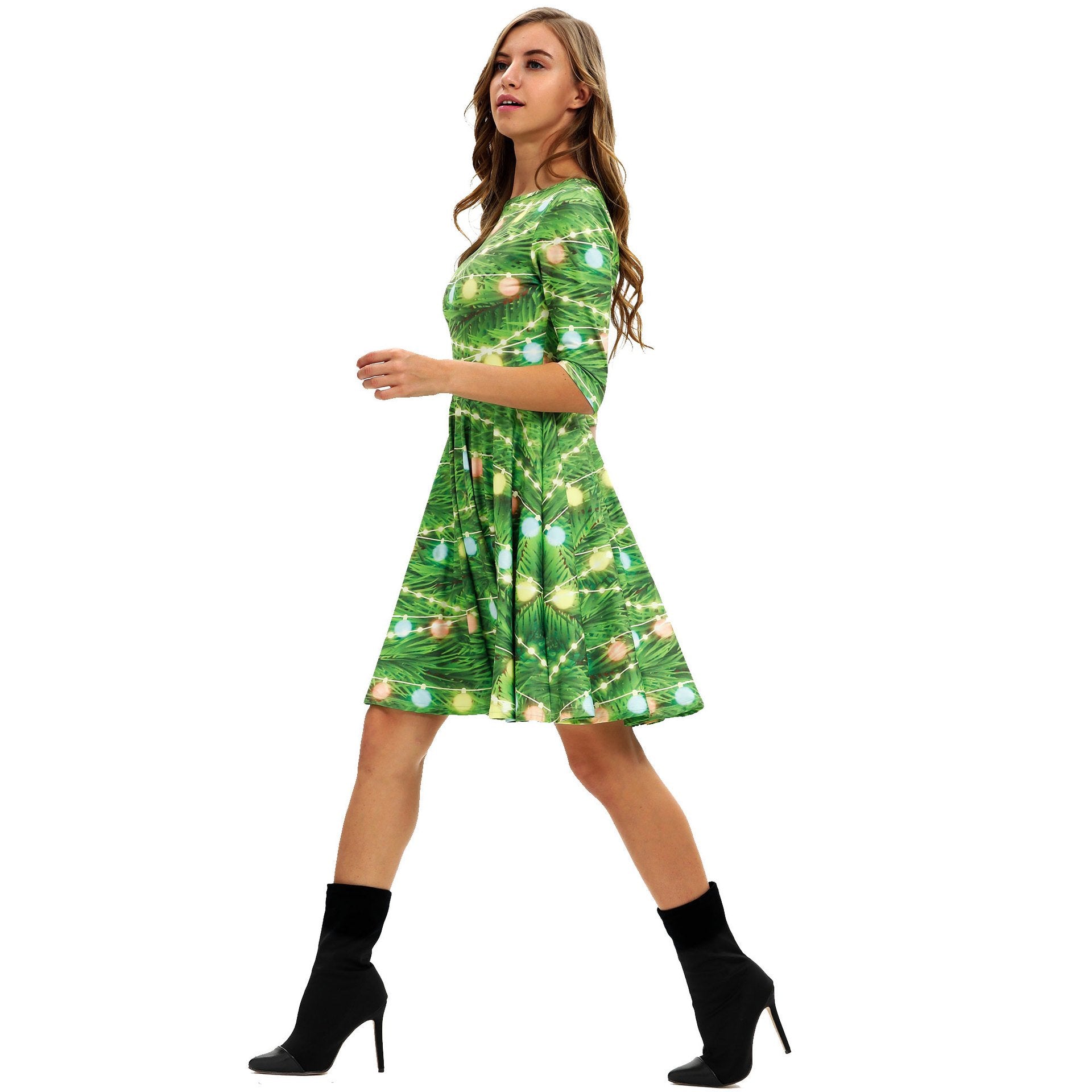 Merry Christmas Print Long Sleeves Fashion Dresses
