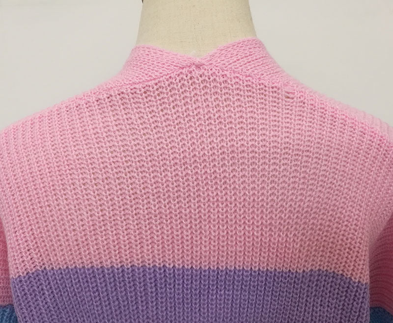 Women Rainbow Color Knitting Cardigan Sweaters