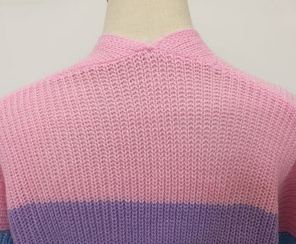 Women Rainbow Color Knitting Cardigan Sweaters
