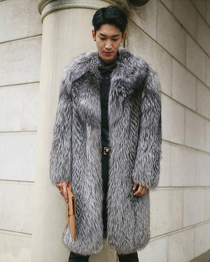 Luxury Artifical Fox Fur Plus Sizes Long Overcoat for Men