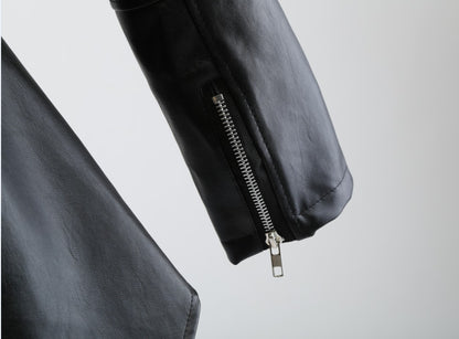 Women Black PU Leather Jacket Coat with Tail