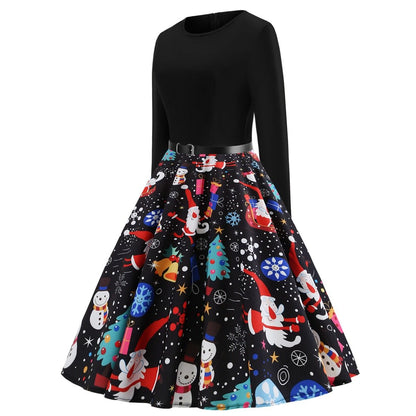Black Christmas Women Long Sleeves Winter Vintage Dresses-STYLEGOING