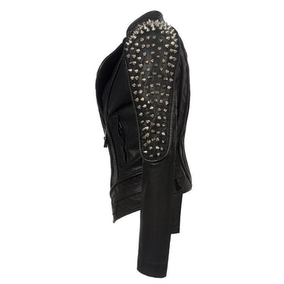 Black Punk Style Rivet Leather Jacket-STYLEGOING