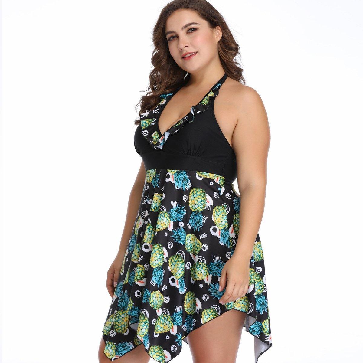 Women Plus Sizes Floral Pints Swimwear-STYLEGOING