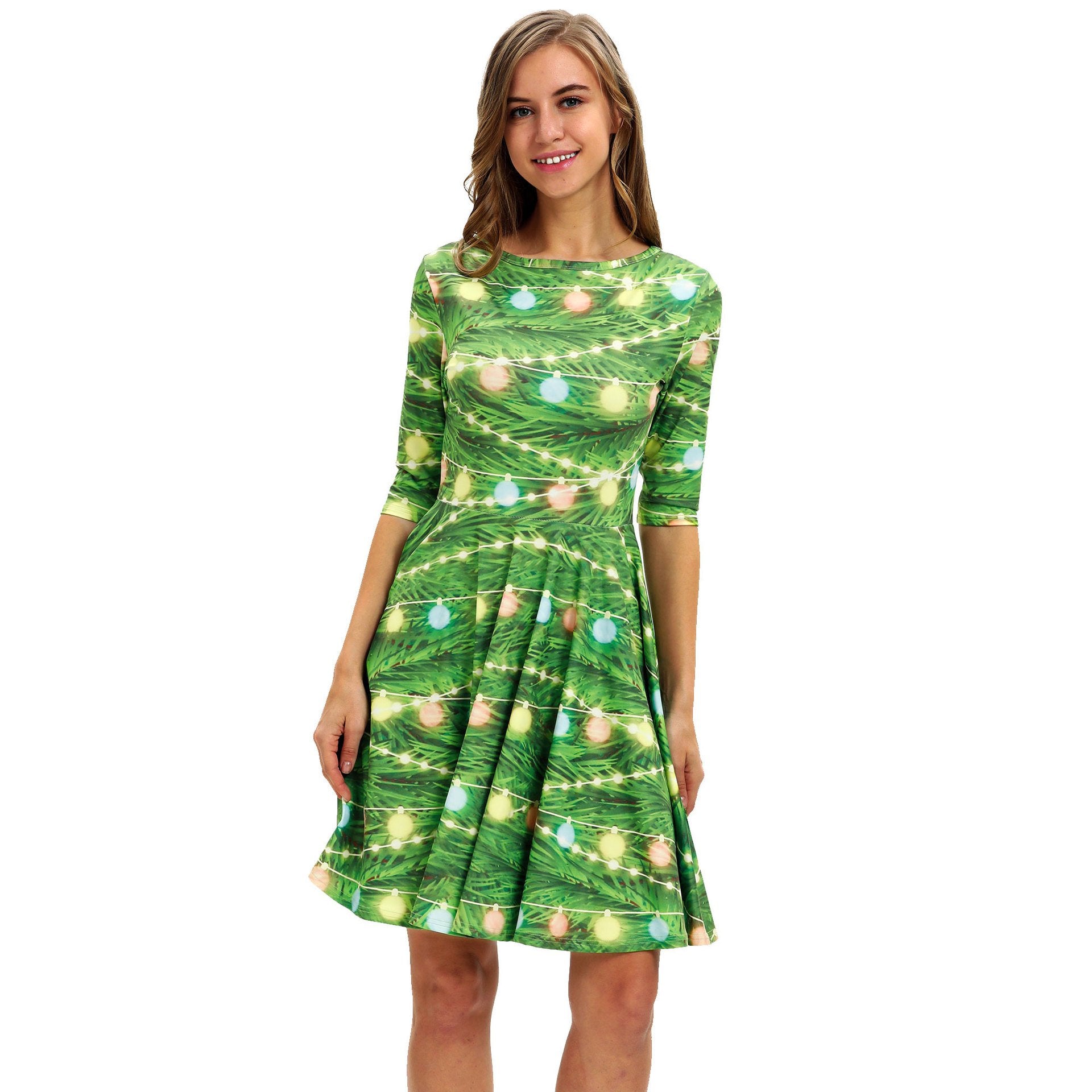 Merry Christmas Print Long Sleeves Fashion Dresses
