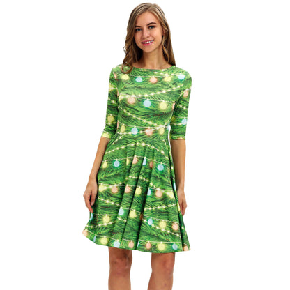Merry Christmas Print Long Sleeves Fashion Dresses