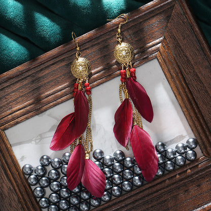 Bohemian Feather Design Women Drop Rings