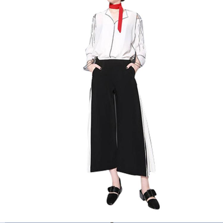 Women Pleated Chiffon Wide Leg Pants/Trousers