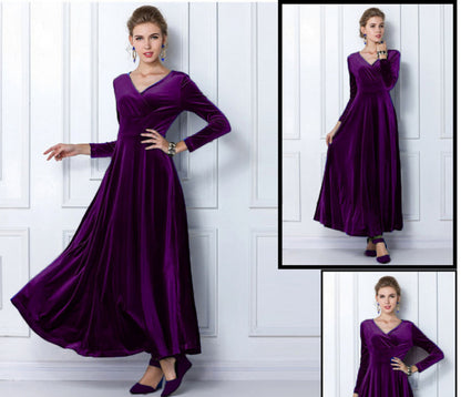 Elegant Pleuche Long Sleeves Autumn Dresses