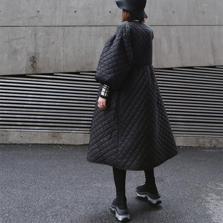 Black Women Puff Sleeves Rhombus Oversize Warm Winter Overcoat
