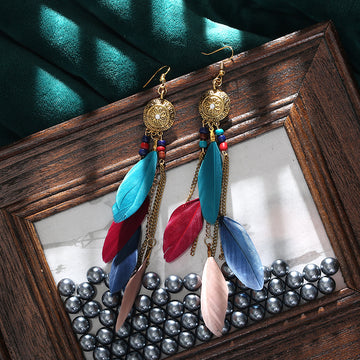 Bohemian Feather Design Women Drop Rings