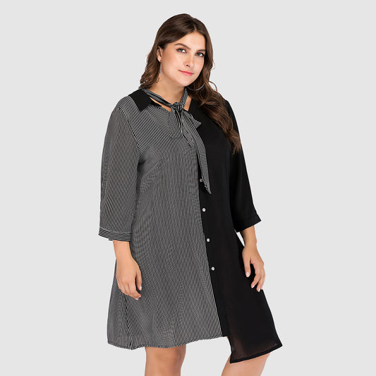 Striped Irregular Plus Sizes Women Short Dresses