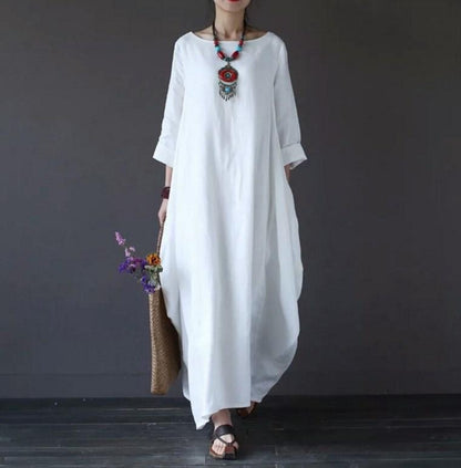 Plus Size Loose Linen Long Cozy Dresses-STYLEGOING