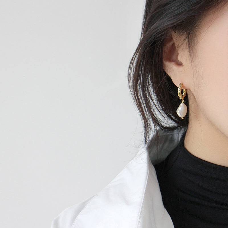 Sterling Silver Baroque Pearl Earrings for Women