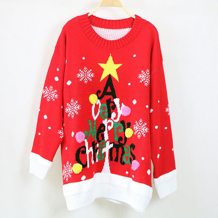 Casual Letter Print Christmas Pullover Knitted Sweaters