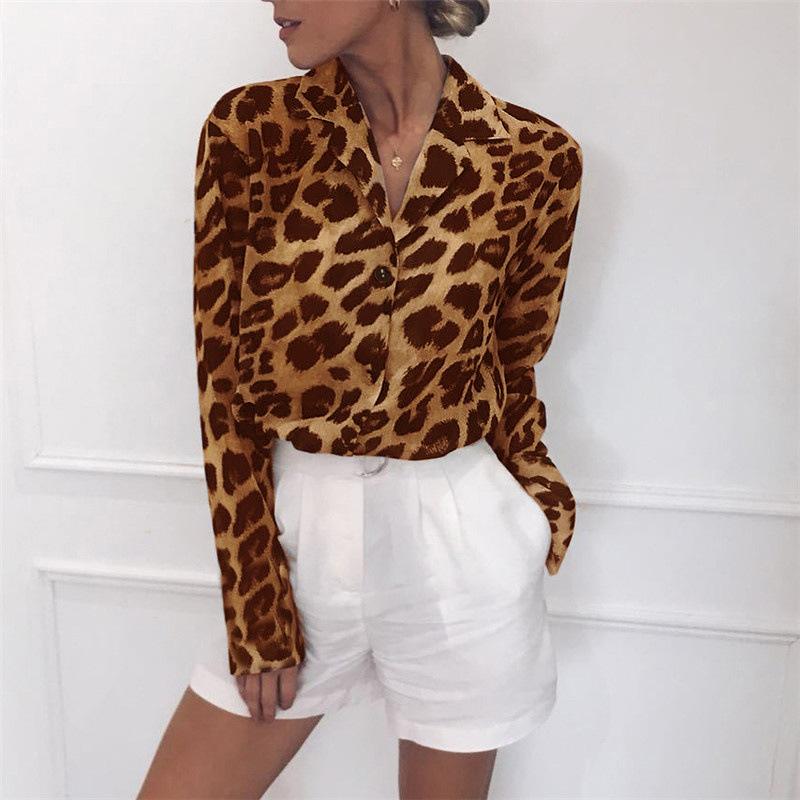 Casual Long Sleeves Leopard Print Chiffon Shirts-STYLEGOING