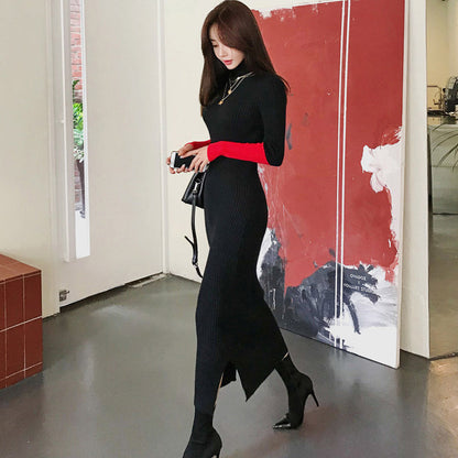 Sexy High Neck Knitted Elastic Long Dresses
