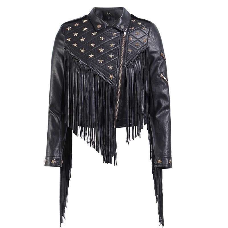 Balck Women Motorcycle Outerwear-STYLEGOING