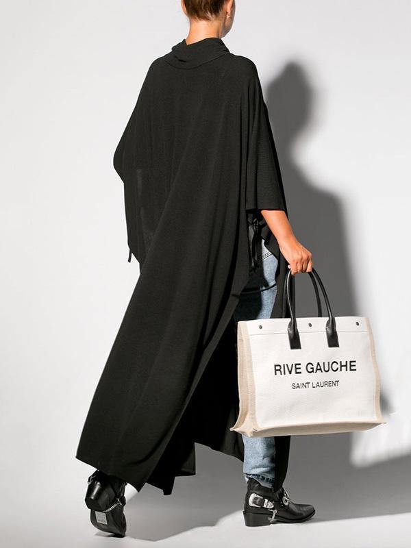 Black&Gray Lace-Up Split-Side Cape Outwear-STYLEGOING