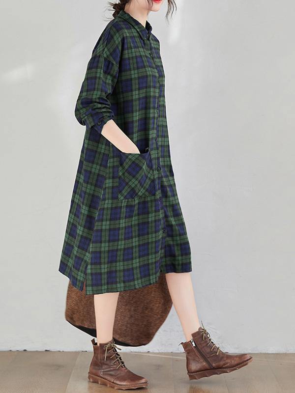 Original Plaid Lapel Shirt Dress-STYLEGOING