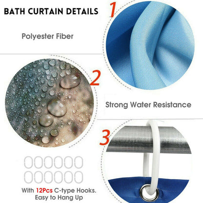 Cartoon Mermaid Design Shower Curtain Bathroom SetsNon-Slip Toilet Lid Cover