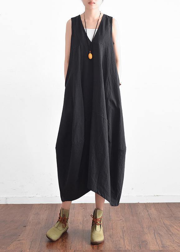 Black V-Neck Sleevless Summer Dress-STYLEGOING