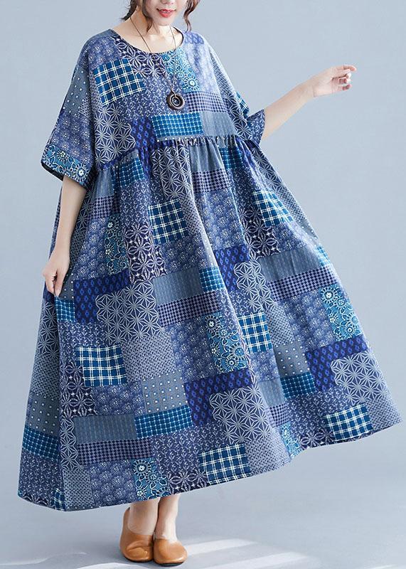 Navy Blue Women Cotton Dress-STYLEGOING