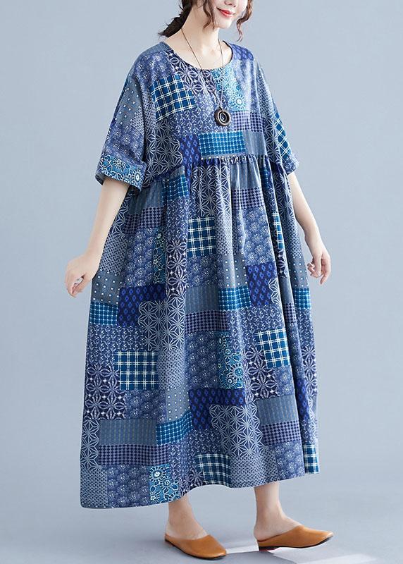 Navy Blue Women Cotton Dress-STYLEGOING