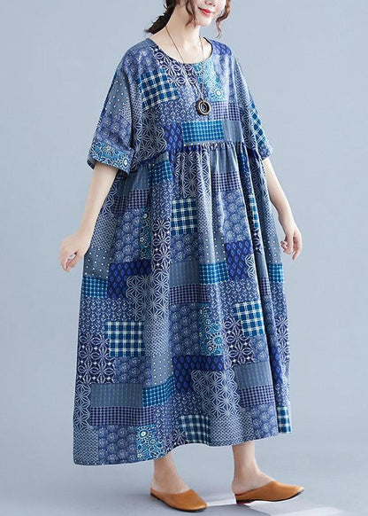 Navy Blue Women Cotton Dress-STYLEGOING