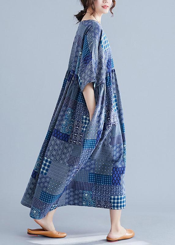 Navy Blue Women Cotton Dress-STYLEGOING