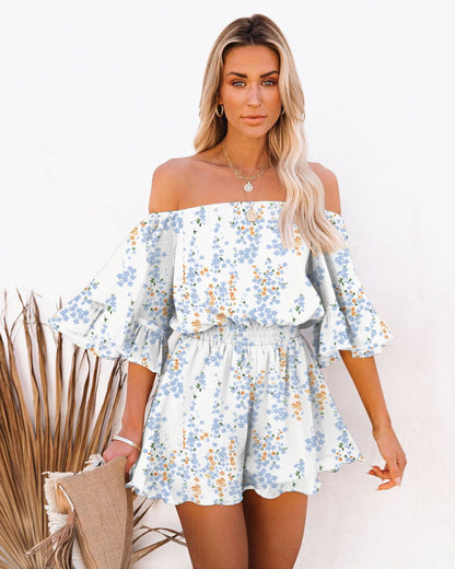 Summer Chiffon Off The Shoulder Tops & Pants Suits