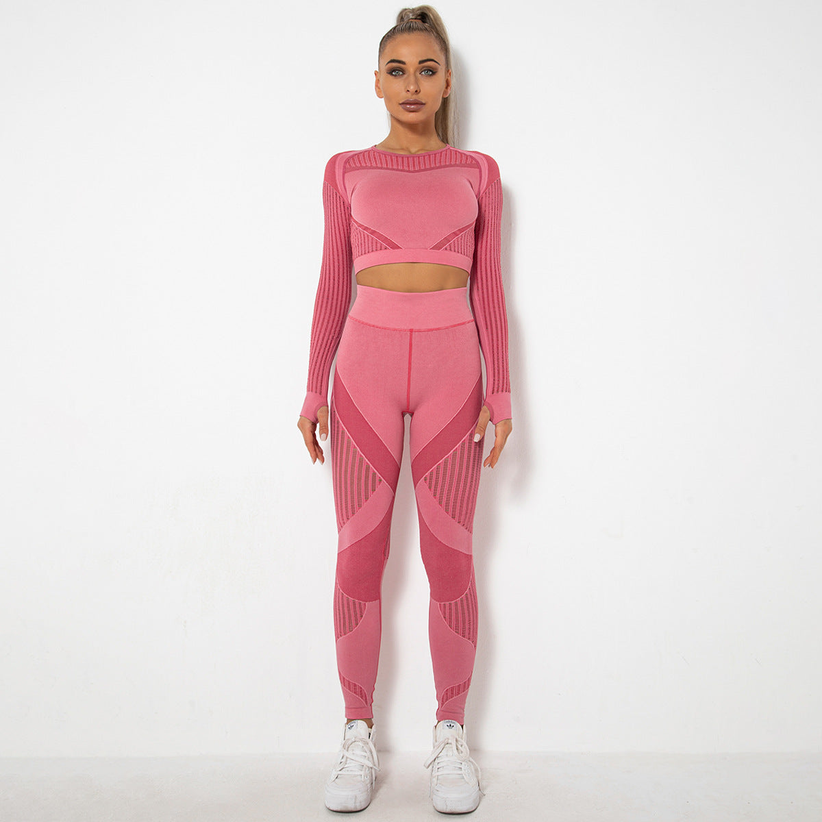 Sexy Hollow Out Long Sleeves Tops and Leggings Sets for Yoga Sporting
