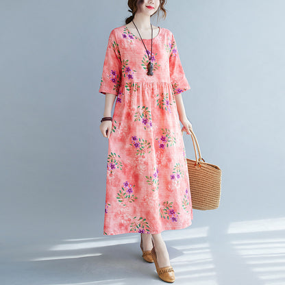 Ethinc Line Summer Half Sleeves Women Long Dresses