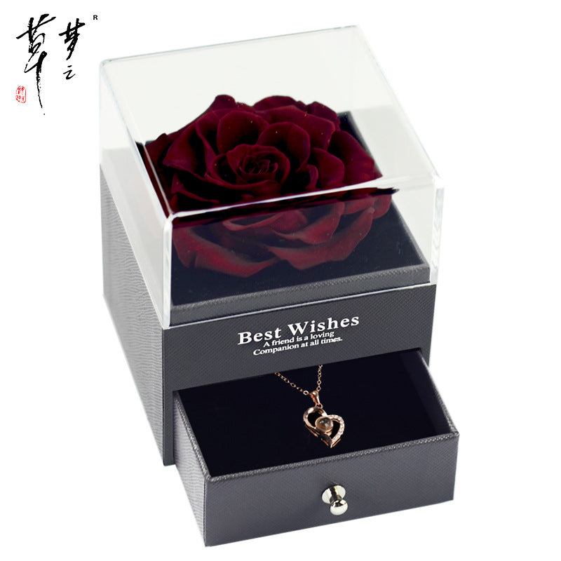 Valentine's Day Gifts Preserved Forever Flowers and Necklace Sets