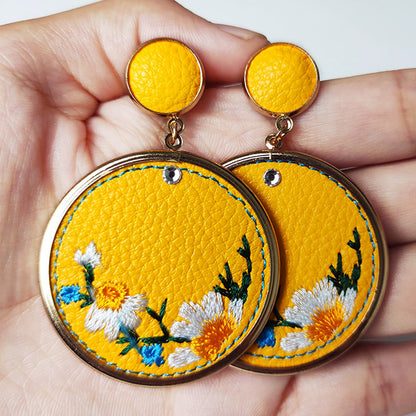 Vintage Pu Leather Embroidery Ethnic Earrings for Women