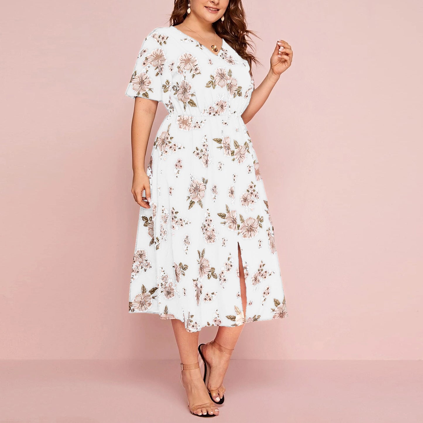 Women Chiffon Short Sleeves Plus Sizes Dresses