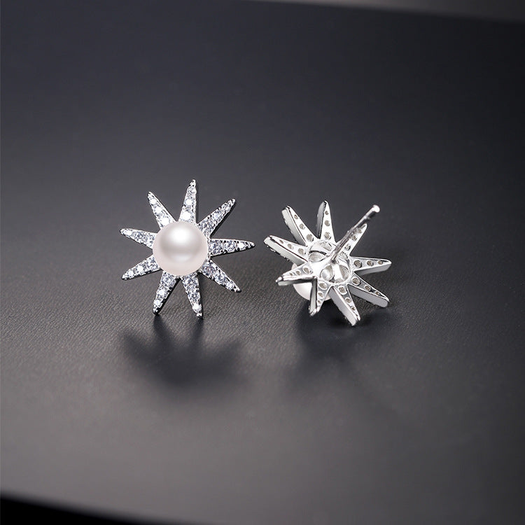 Desined Pearl Sterling Silver Earrings Studs for Women